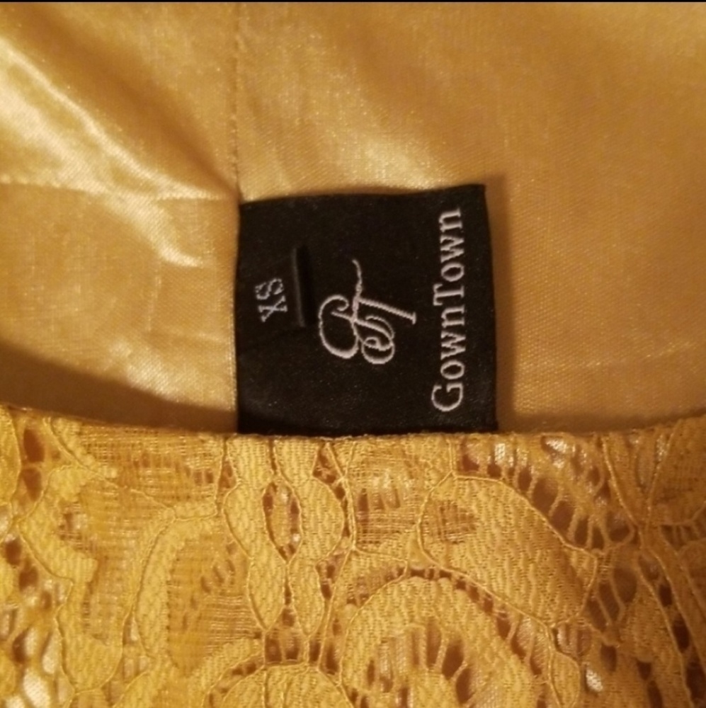 GownTown Mustard Colored Dress, XS - Picture 3 of 6